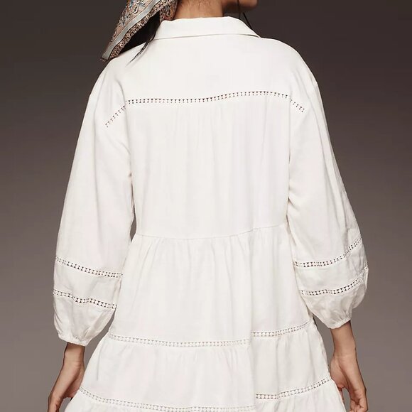 NWT The Bettina Linen Blend Tiered Mini Shirt Dress by Maeve Size S Ivory - Picture 3 of 6